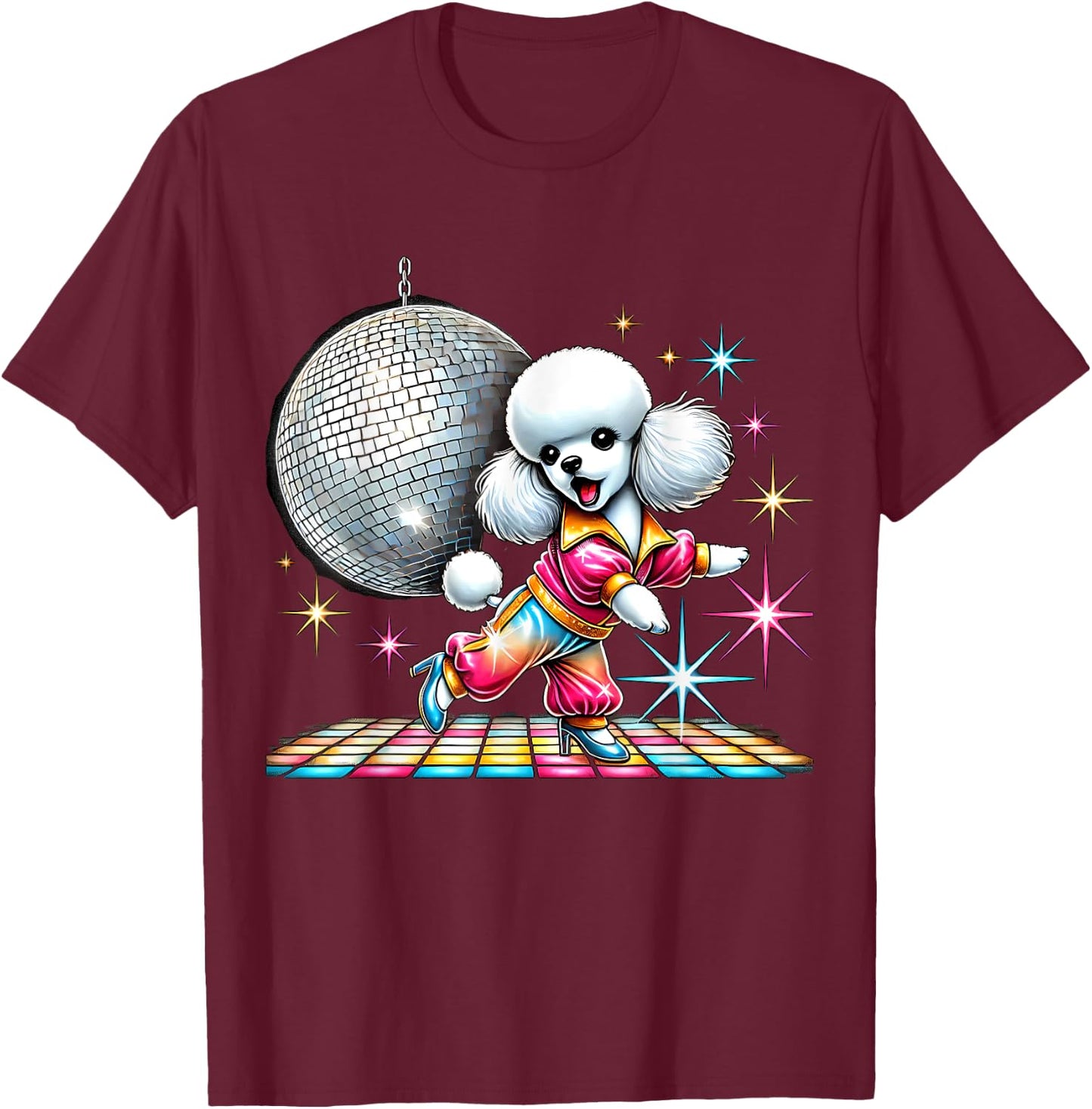 Aesthetic Toy Poodle Disco T-Shirt - T-Shirt | Maroon