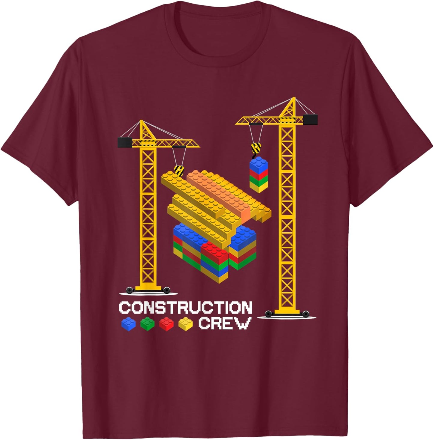 Construction Crew Building Blocks Master Builder Kids Boys T-Shirt - T-Shirt | Maroon