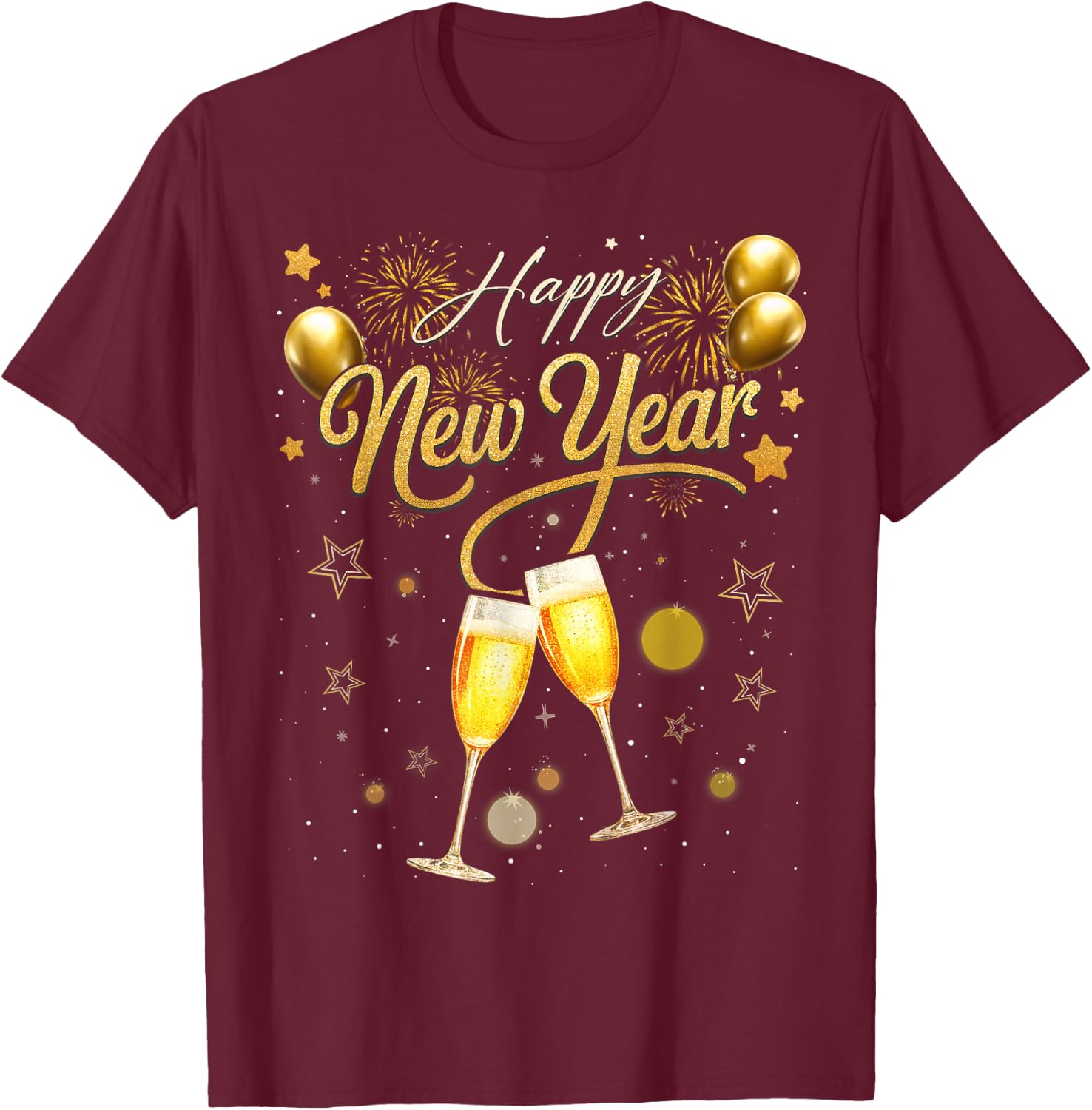 New Years Eve Party Supplies 2026 Happy New Year Fireworks T-Shirt - T-Shirt | Maroon