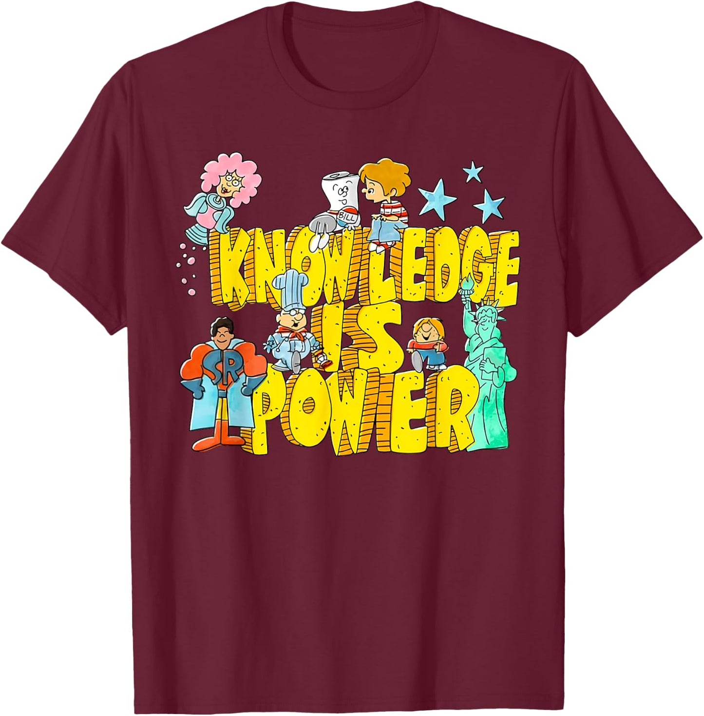 Knowledge Is Power Graphic Kids Humor Teacher Gift T-Shirt - T-Shirt | Maroon