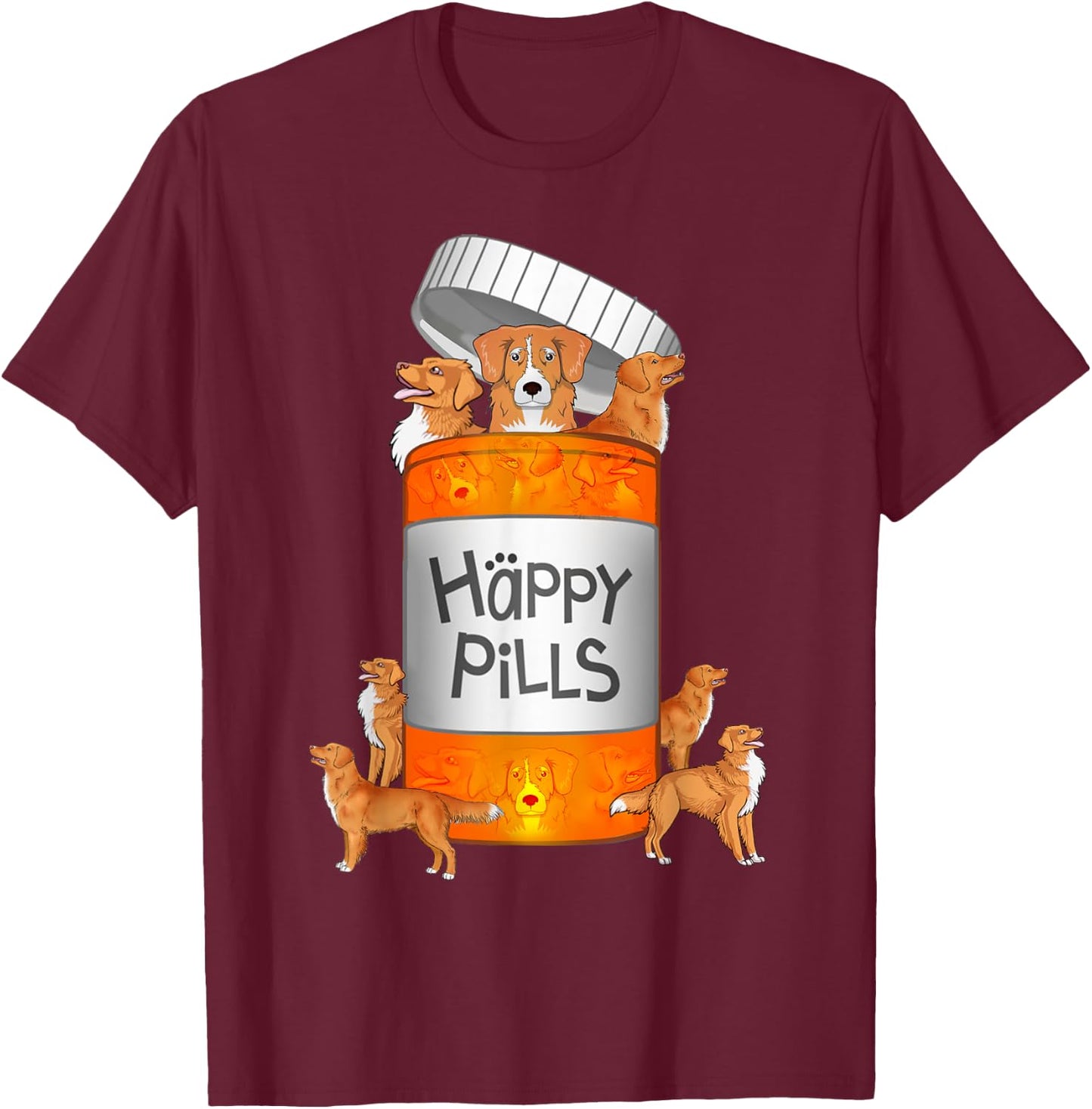 Toller Dog Happy Pills T-Shirt - T-Shirt | Maroon