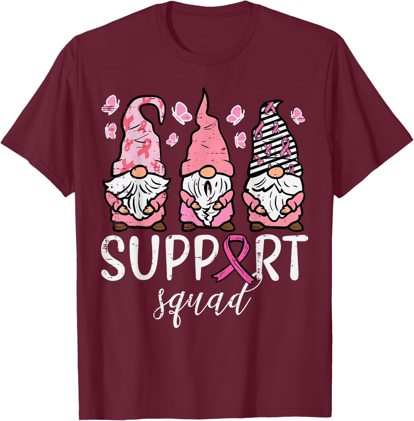 Breast Cancer Support Squad Gnomes Awareness Men Women Kids T-Shirt - T-Shirt | Maroon