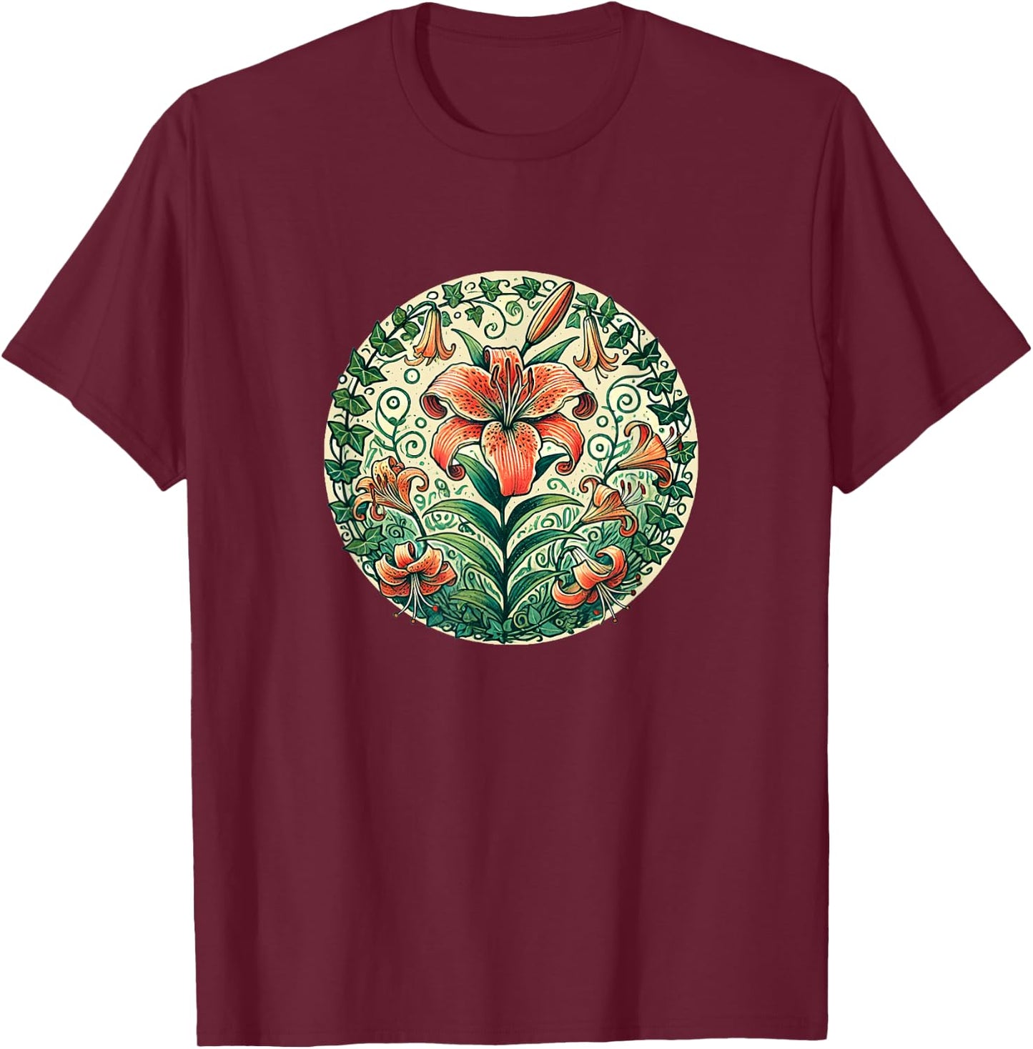 Tigerlilies Tiger Lily Flower Illustration Gardening T-Shirt - T-Shirt | Maroon