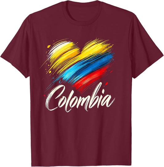 Colombia Flag Heart Colombian Pride T-Shirt - T-Shirt | Maroon
