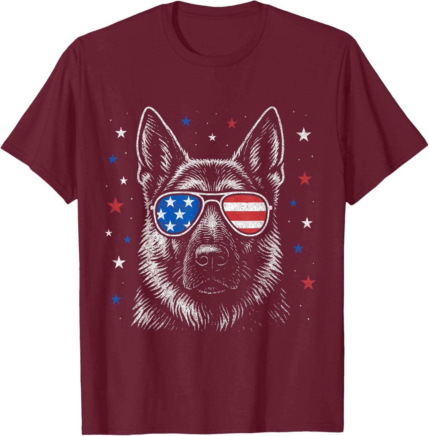German Shepherd American Flag Patriotic USA 4th of July T-Shirt - T-Shirt | Maroon