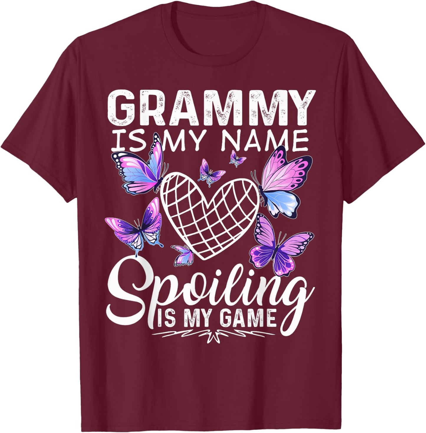 Grammy is my Name Spoiling is my Game Cute Butterflies print T-Shirt - T-Shirt | Maroon