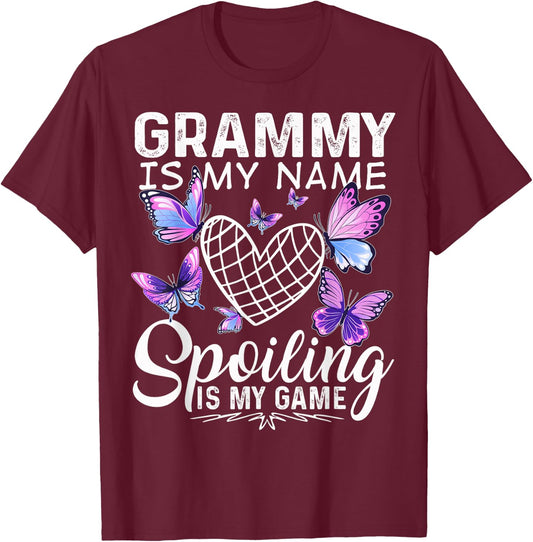 Grammy is my Name Spoiling is my Game Cute Butterflies print T-Shirt - T-Shirt | Maroon