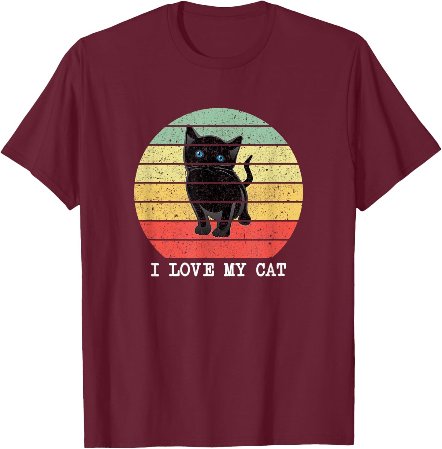 Funny Vintage I Love My Cat Gift Black Cats Lovers Men Women T-Shirt - T-Shirt | Maroon