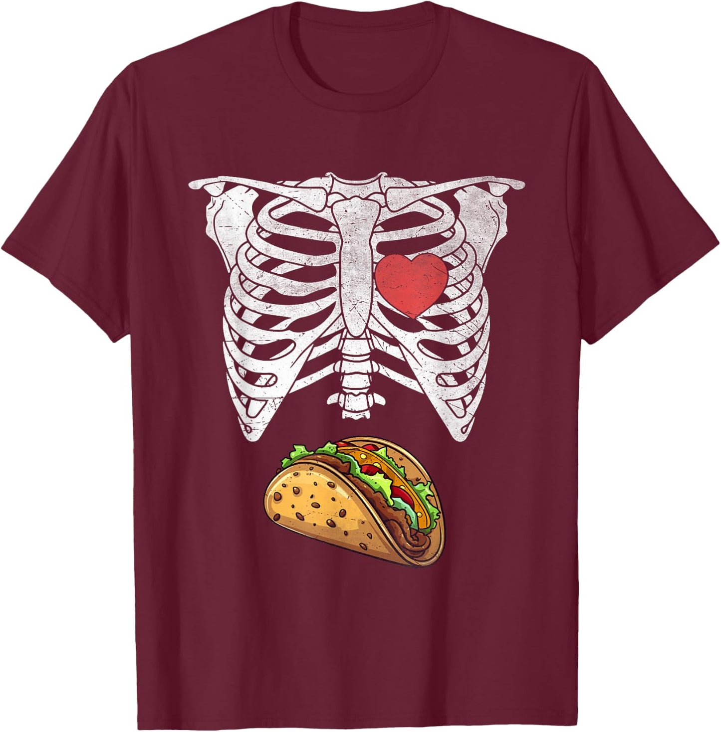 Halloween Dad Skeleton Tacos Funny Pregnancy Couple T-Shirt - T-Shirt | Maroon