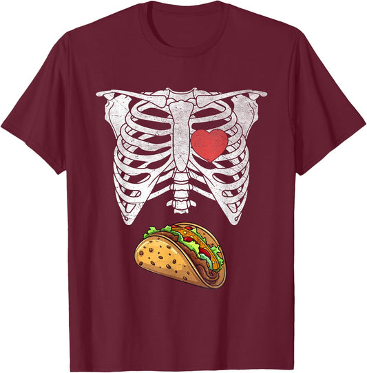 Halloween Dad Skeleton Tacos Funny Pregnancy Couple T-Shirt - T-Shirt | Maroon