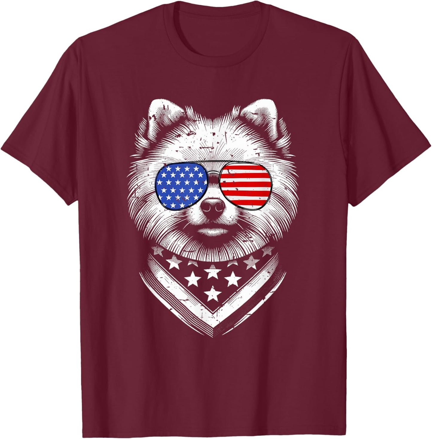 Pomeranian Dog Dad Patriotic 4th of July American US Flag T-Shirt - T-Shirt | Maroon