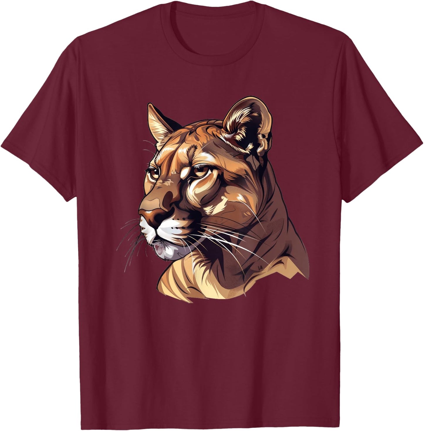 Mountain Lion Caricature T-Shirt - T-Shirt | Maroon