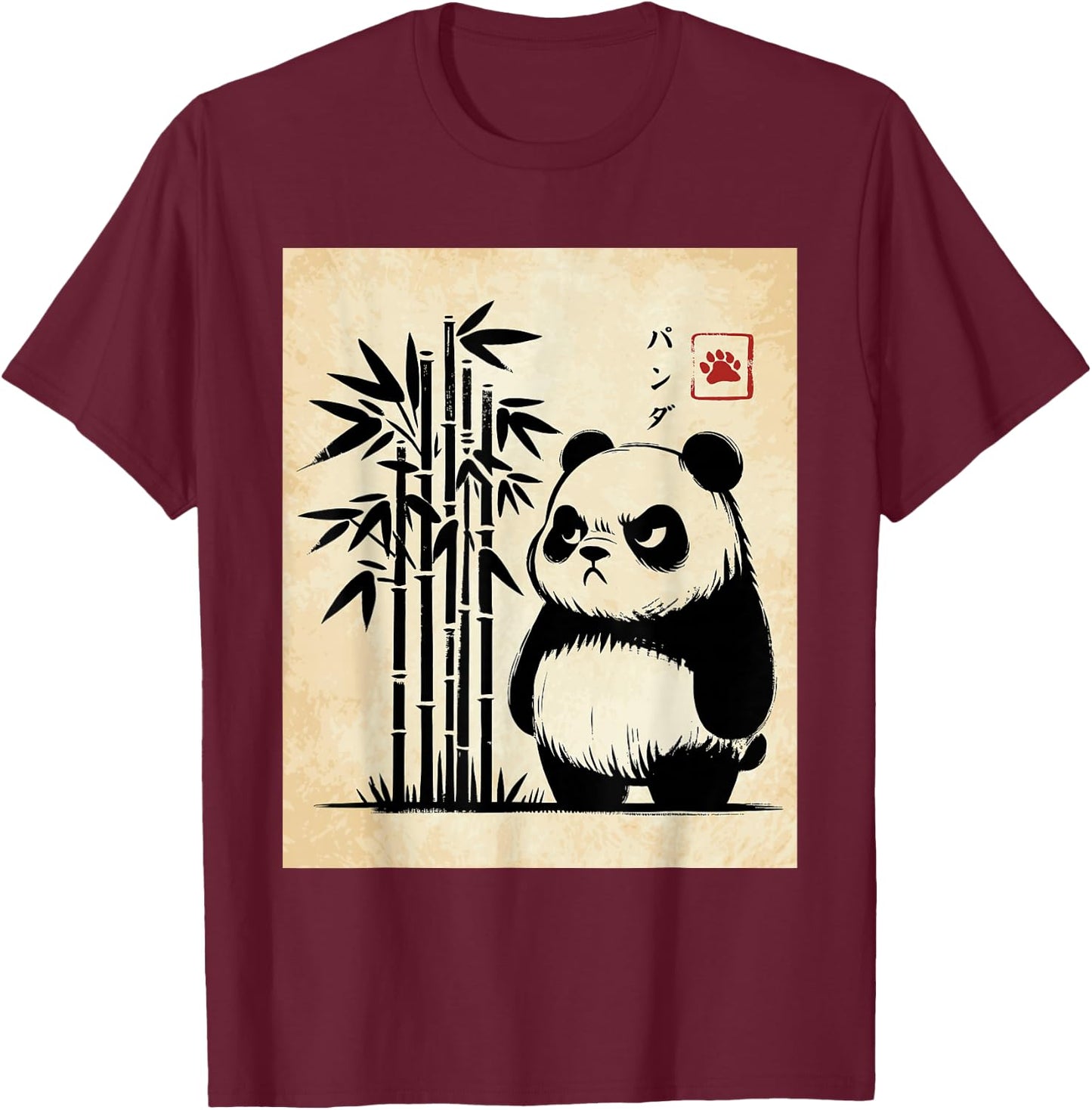 Kawaii Panda Ink Japanese Streetwear Novelty Funny Panda T-Shirt - T-Shirt | Maroon
