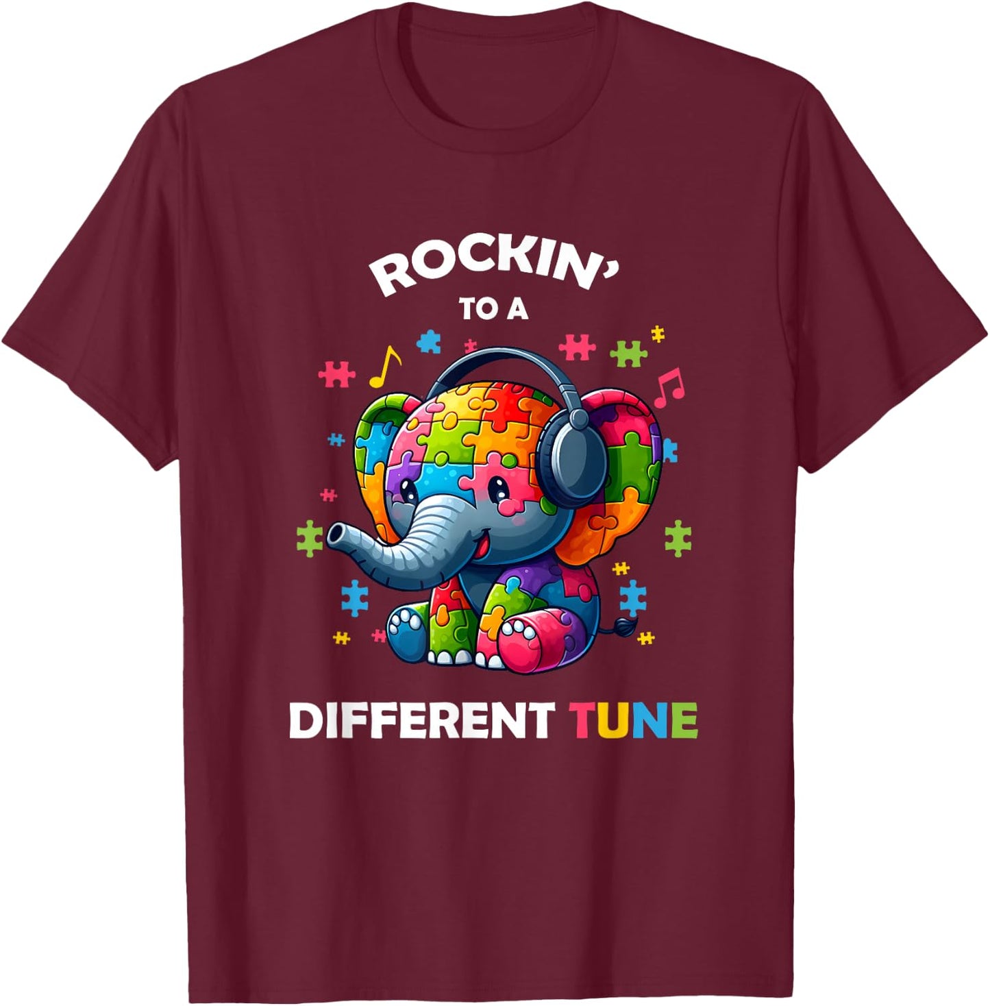 Rocking To A Different Tune Funny Autism Awareness Kids Boys T-Shirt - T-Shirt | Maroon