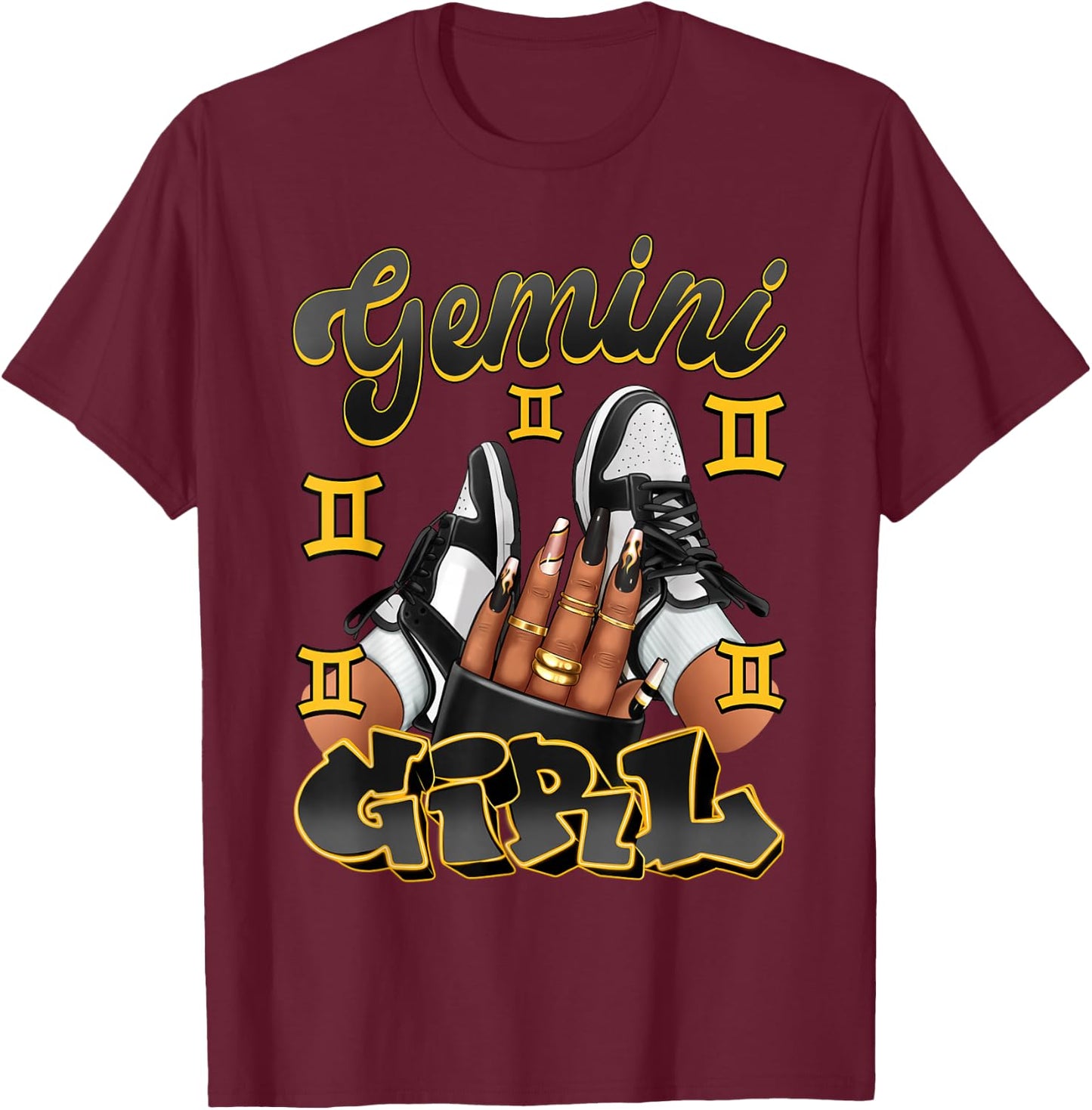 Gemini Girl Birthday Afro Queen Sneakers Zodiac Sign T-Shirt - T-Shirt | Maroon