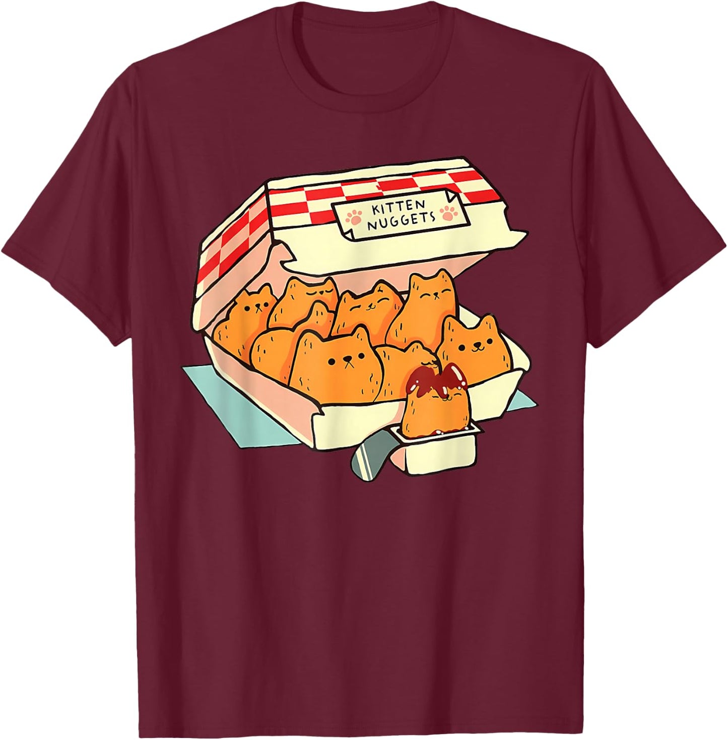 Kitten Nuggets Food Pun Cat Lover Gift Chicken Nuggets T-Shirt - T-Shirt | Maroon
