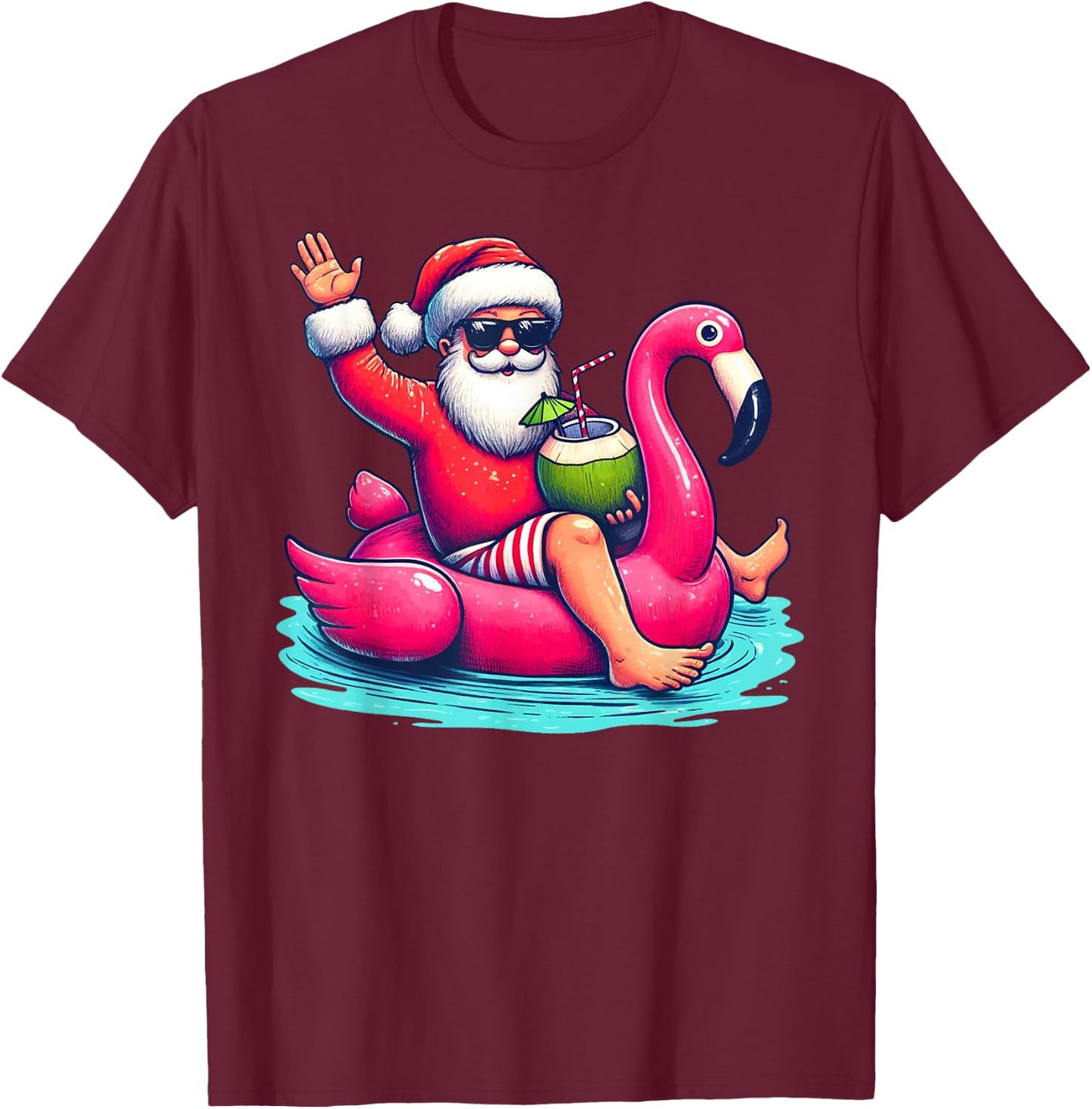 Funny Christmas in July Summer Flamingo Float Xmas Women Kids T-Shirt - T-Shirt | Maroon