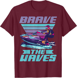 Brave the Waves Jetski T-Shirt - T-Shirt | Maroon