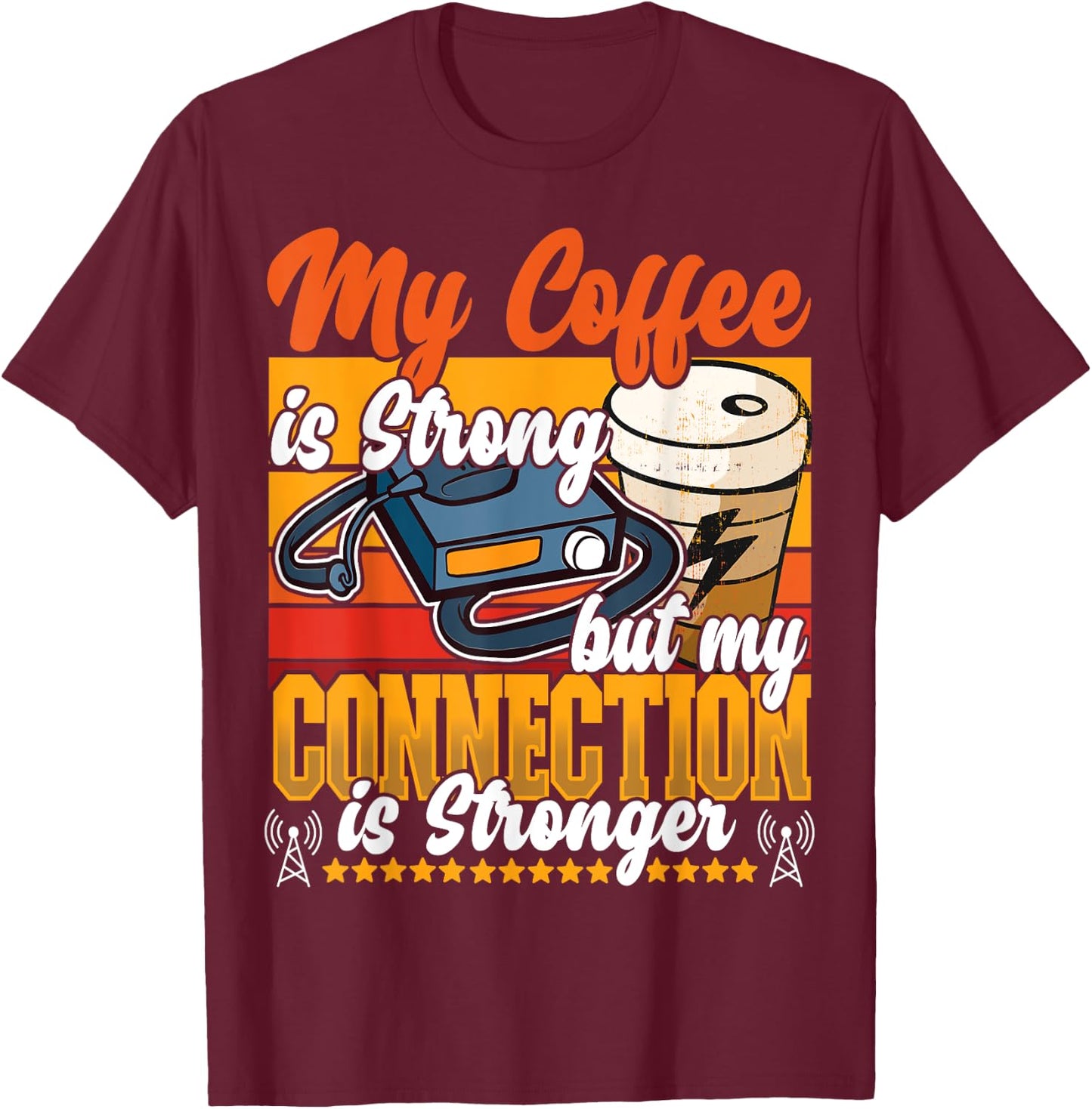 Best Licensed Amateur Ham Radio Operator Designs - Ham Radio & Coffee - Black Retro Collarless Short Sleeve Classic Fit - Small - Women's Casual Novelty T-Shirt - T-Shirt | Maroon