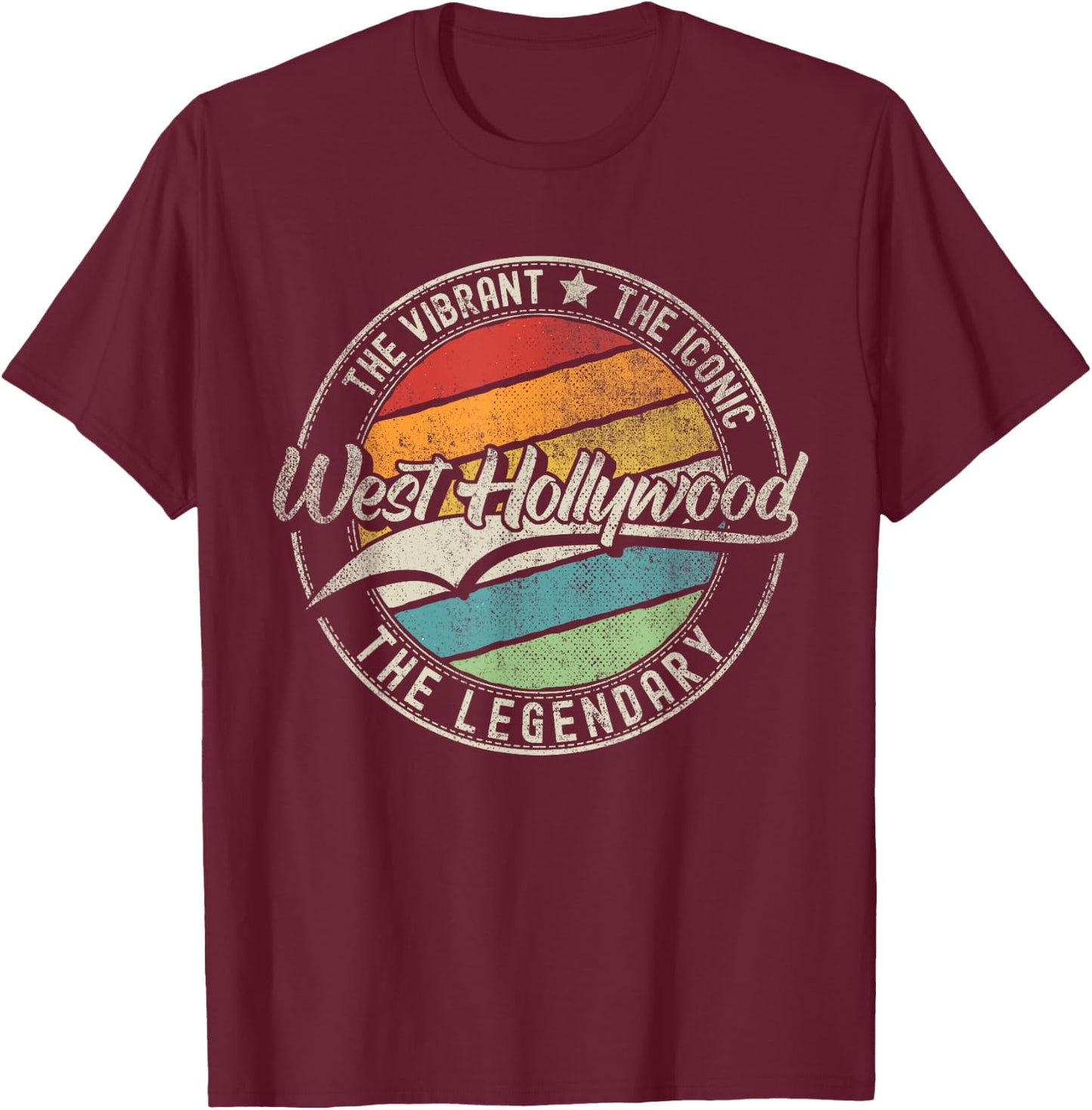 West Hollywood CA | California | Vintage Distressed T-Shirt - T-Shirt | Maroon