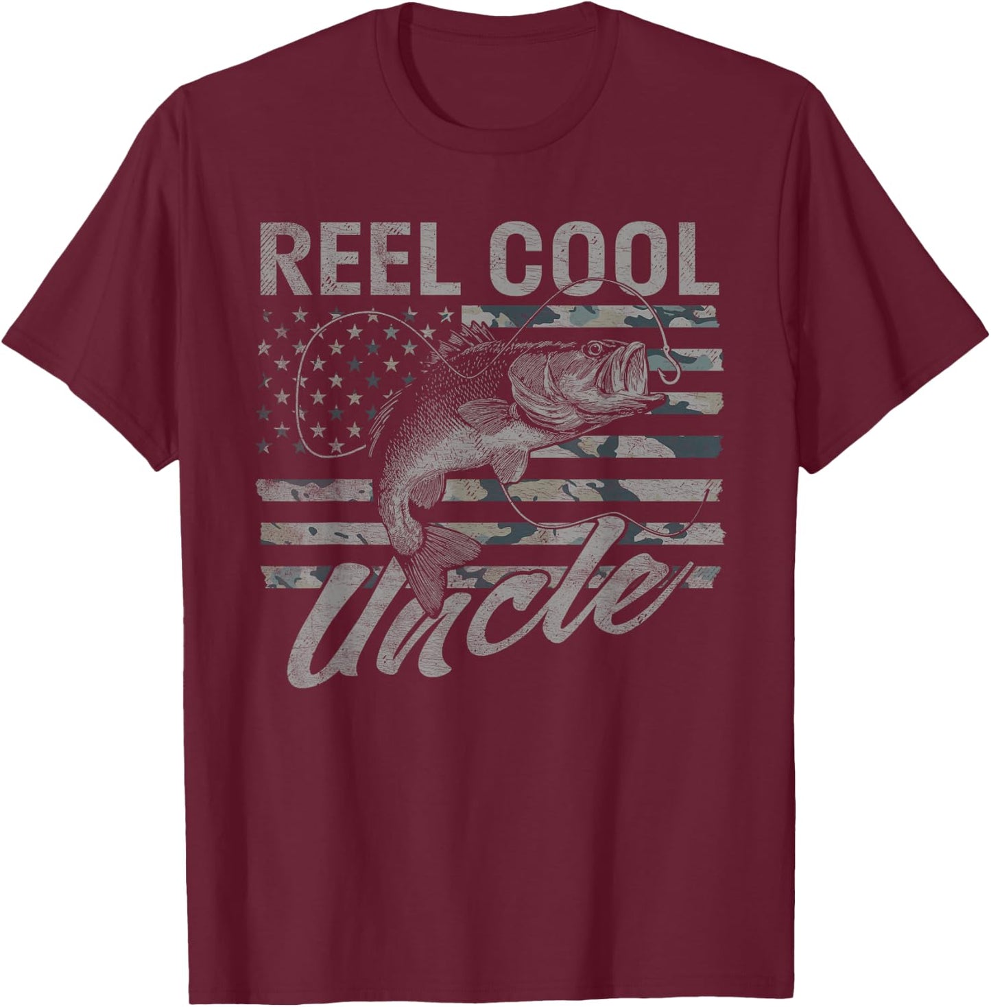 Reel Cool Uncle Camo American Flag Bass Fishing T-Shirt - T-Shirt | Maroon