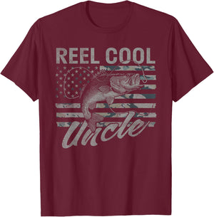 Reel Cool Uncle Camo American Flag Bass Fishing T-Shirt - T-Shirt | Maroon