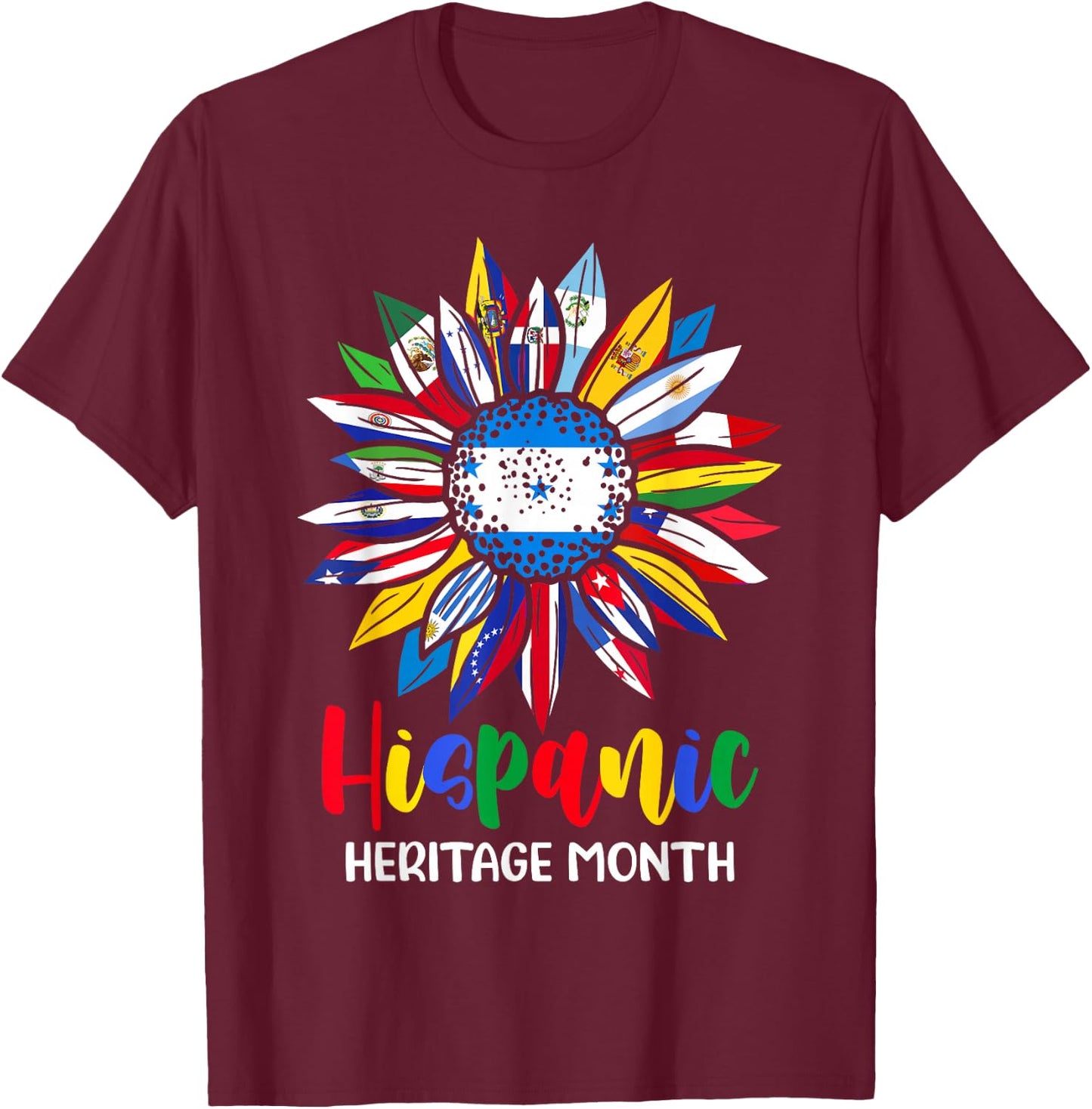 Hispanic Heritage Month Honduras Flag Sunflower Latino Flags T-Shirt - T-Shirt | Maroon