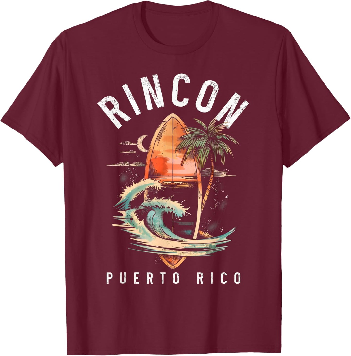 Rincon Puerto Rico Boricua Surf Vintage Surfing Surfer T-Shirt - T-Shirt | Maroon