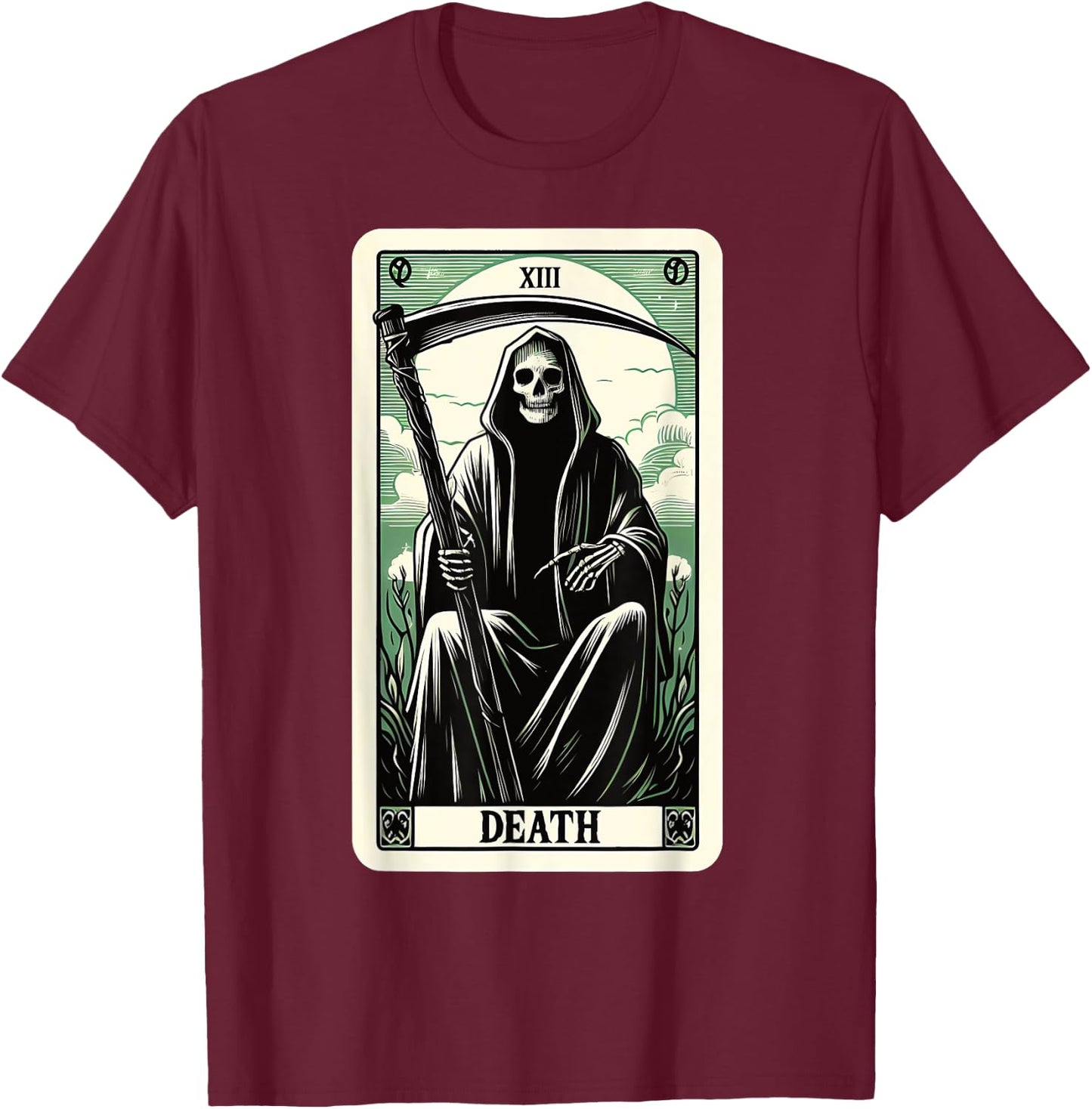 Blackcraft Clothing & Fortune Telling Accessories Tarot Card Death XIII, Satanic Goth Halloween Grim Reaper , Small T-Shirt - T-Shirt | Maroon