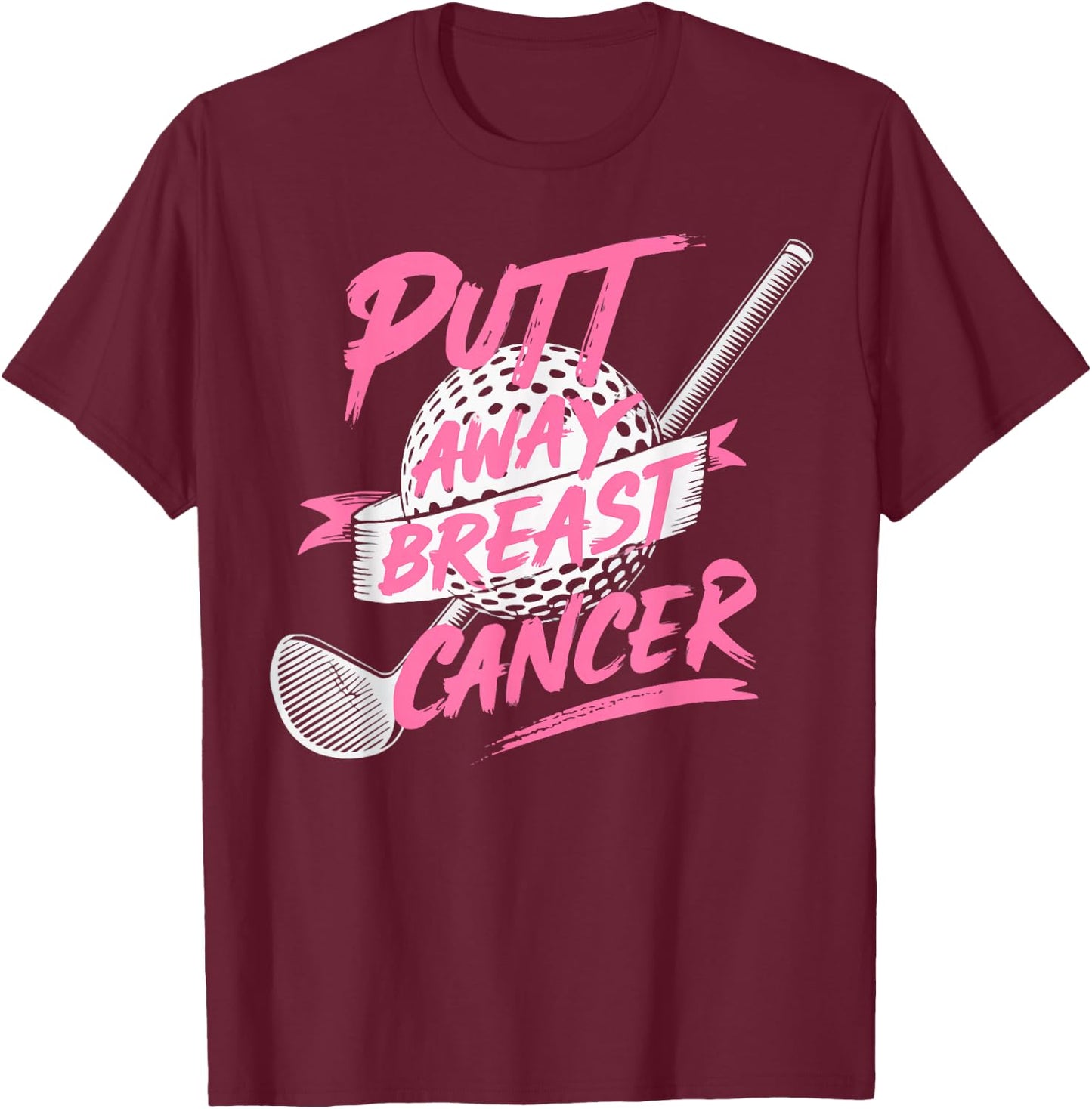 Golf Breast Cancer Awareness Month Golfer Pink Ribbon T-Shirt - T-Shirt | Maroon
