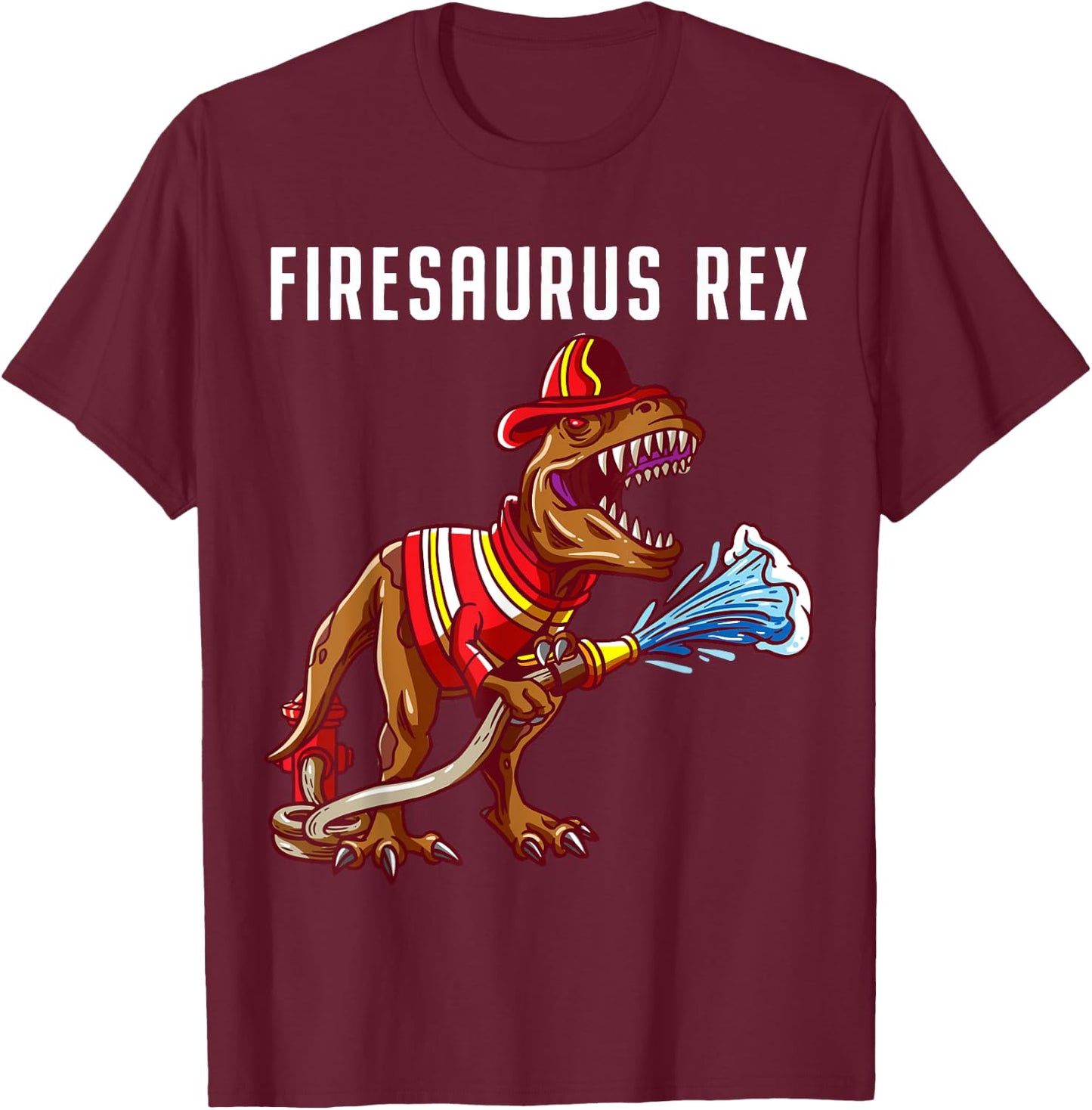 Firefighter T Rex Dinosaur Kids Gifts For Fireman Boys T-Shirt - T-Shirt | Maroon