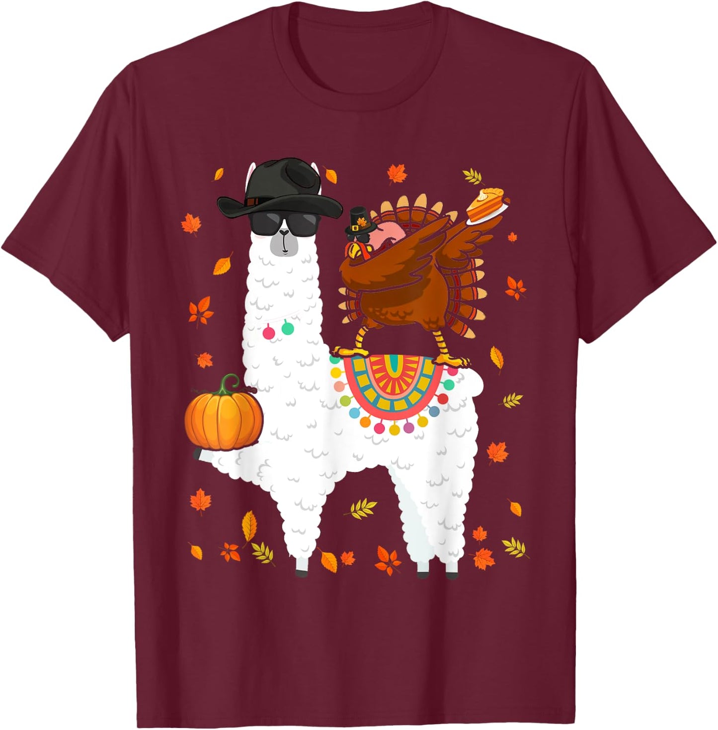 Dabbing Turkey Riding Llama Thanksgiving Llama Lover T-Shirt - T-Shirt | Maroon