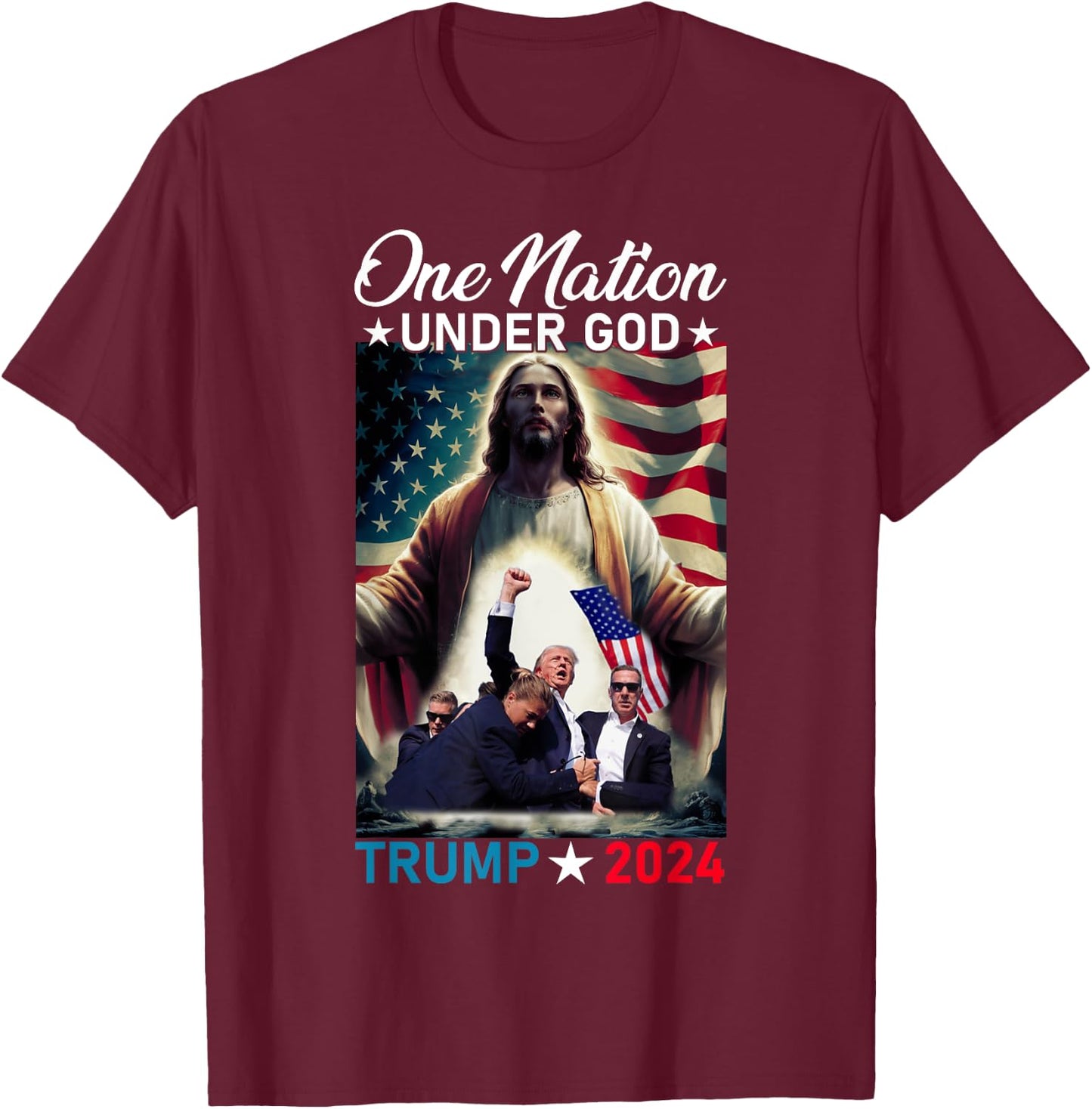One Nation Under God Trump 2024 God American Flag Christian Women Men T-Shirt - T-Shirt | Maroon
