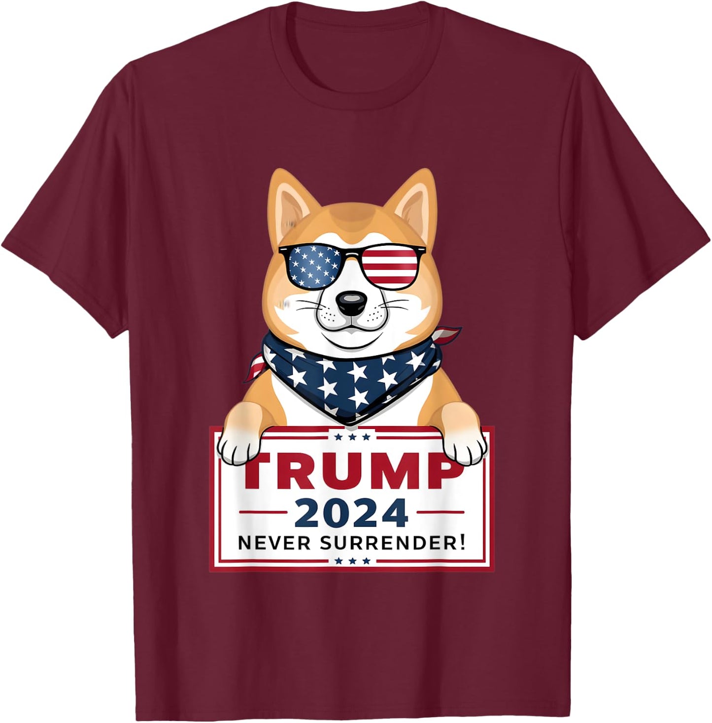 Shiba Inu Trump Supporter 2024 Never Surrender Patriotic Dog Men T-Shirt - T-Shirt | Maroon