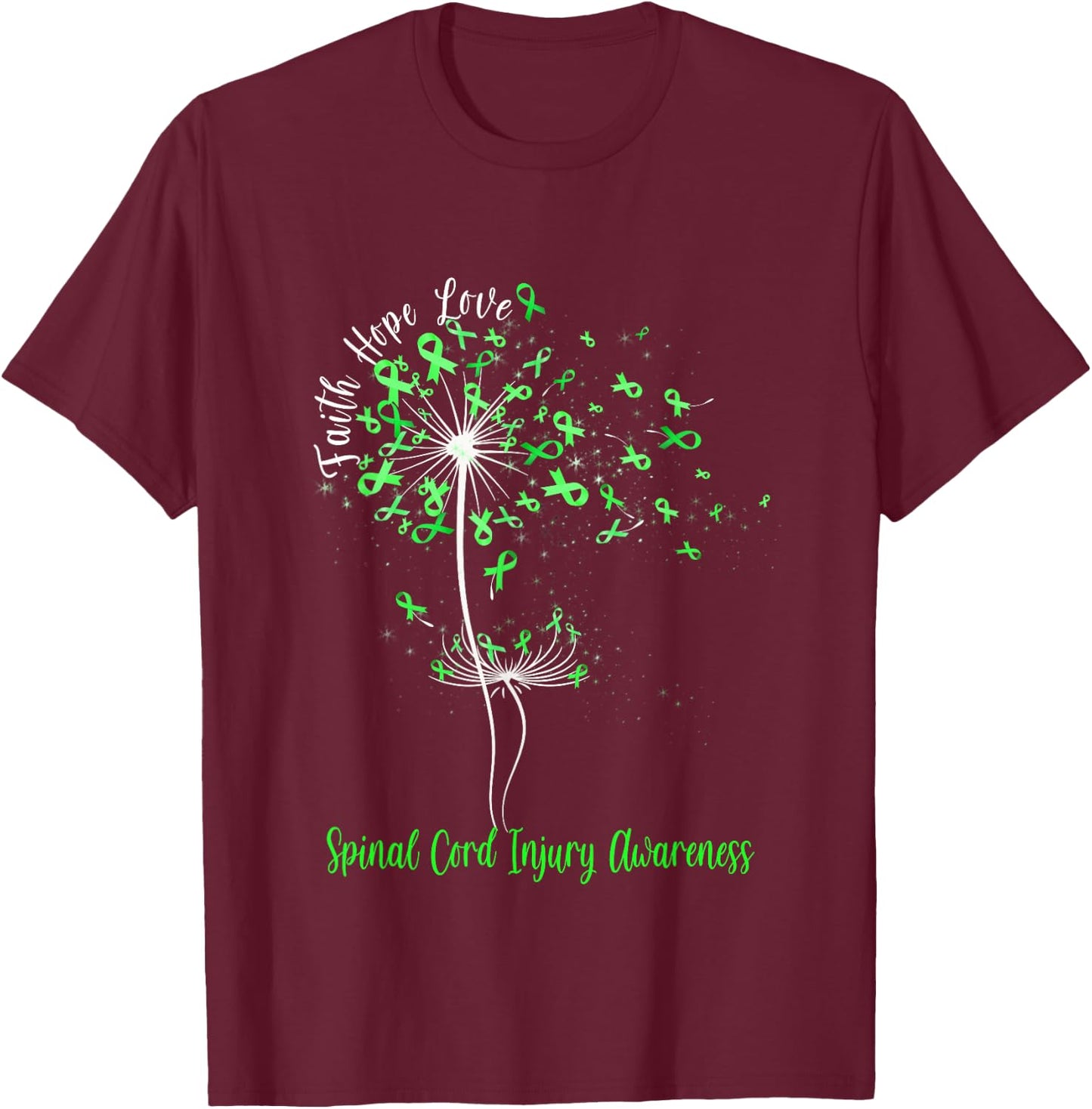 Dandelion Faith Hope Love Spinal Cord Injury Awareness Flow T-Shirt - T-Shirt | Maroon