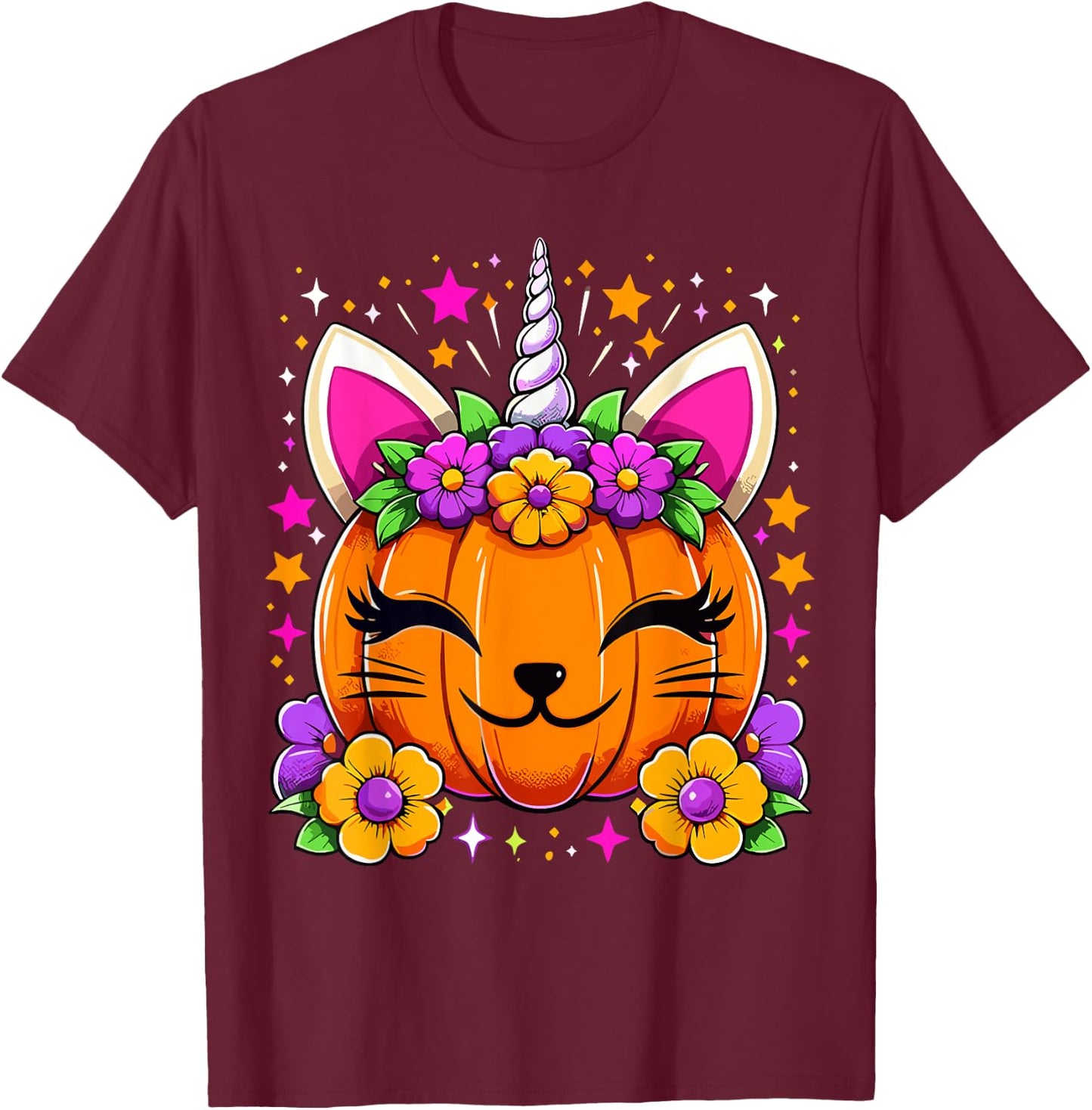 Halloween Unicorn Pumpkin Girls Costume T-Shirt - T-Shirt | Maroon