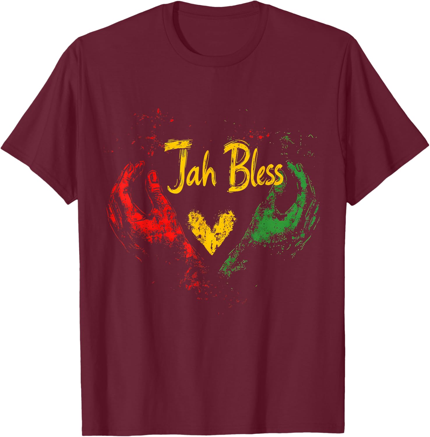 Rasta Hand Heart Jamaican Roots Rastafarian Reggae Music T-Shirt - T-Shirt | Maroon