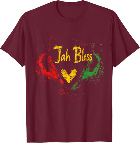 Rasta Hand Heart Jamaican Roots Rastafarian Reggae Music T-Shirt - T-Shirt | Maroon
