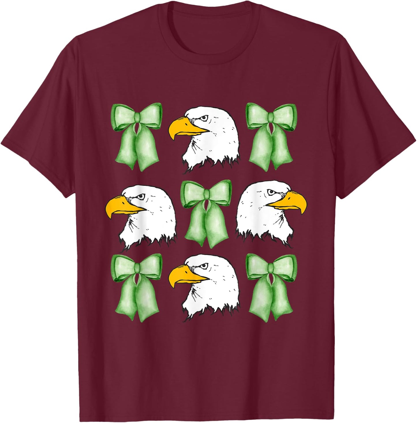 Coquette Green bows Eagle animal,Coquette with Eagle head T-Shirt - T-Shirt | Maroon