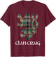 Clan Craig Tartan Scottish Family Name Scotland Pride T-Shirt - T-Shirt | Maroon