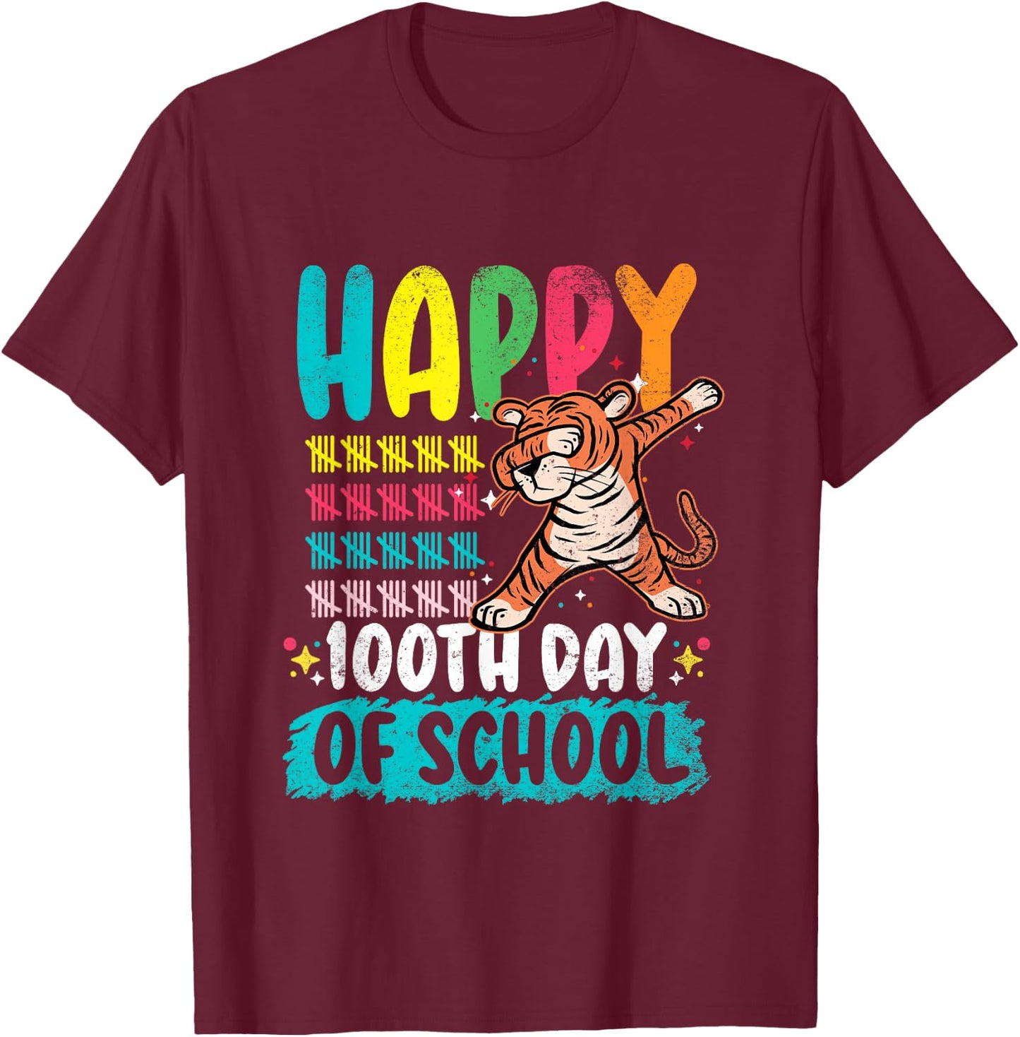 100th Day Teacher Tiger 100 Days Of School Gift Men Women Girls Kids T-Shirt - T-Shirt | Maroon