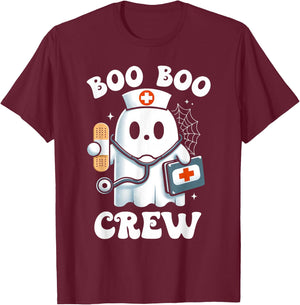Boo Boo Crew Ghost Nurses Halloween Costume Scrub Top Women T-Shirt - T-Shirt | Maroon