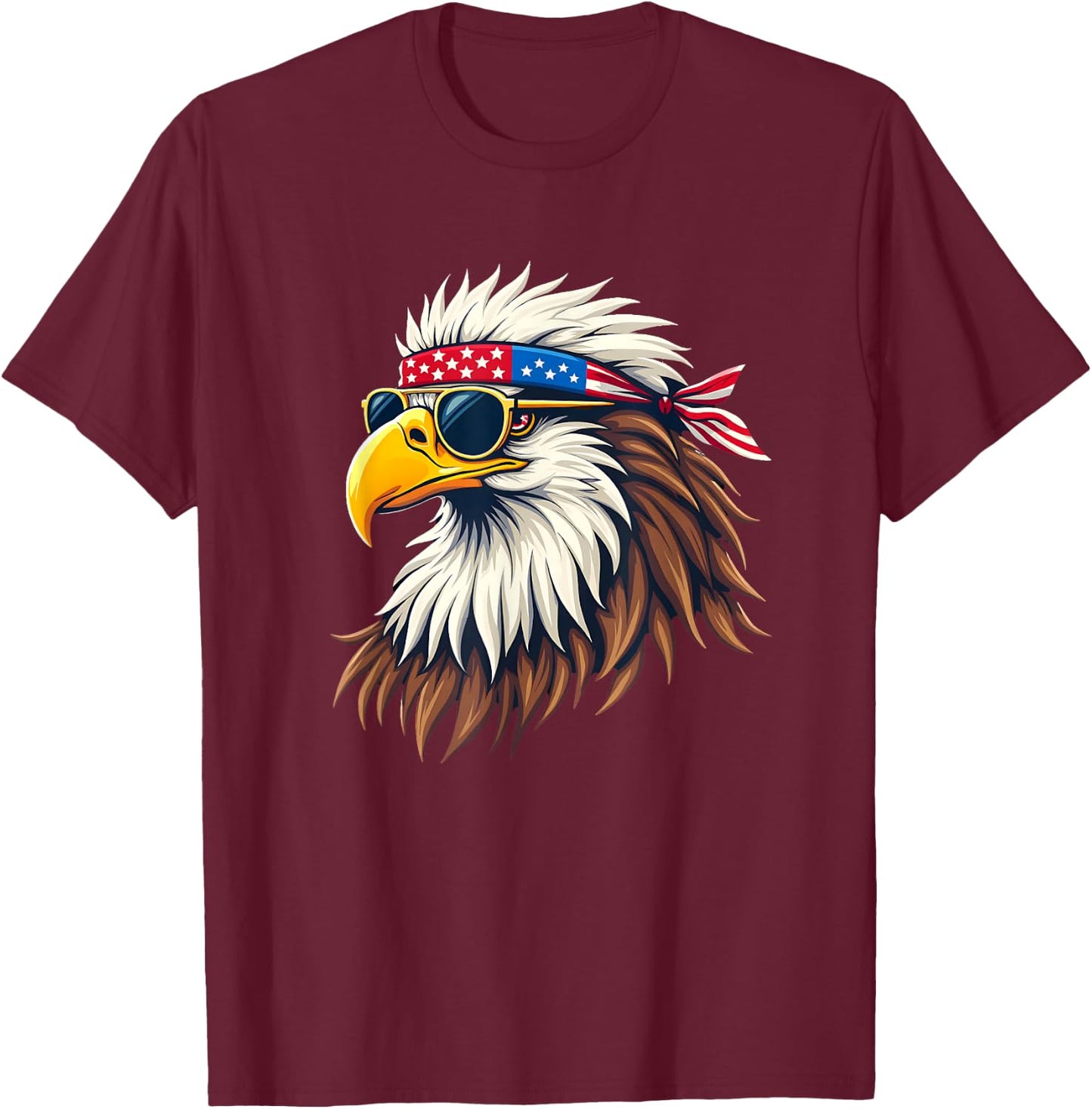 Patriotic Eagle Graphic - Retro American Flag Design T-Shirt - T-Shirt | Maroon