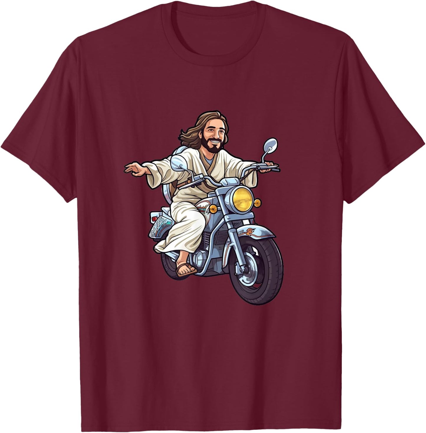 Funny Jesus Christ on a Bike God Fun Church Gift T-Shirt - T-Shirt | Maroon