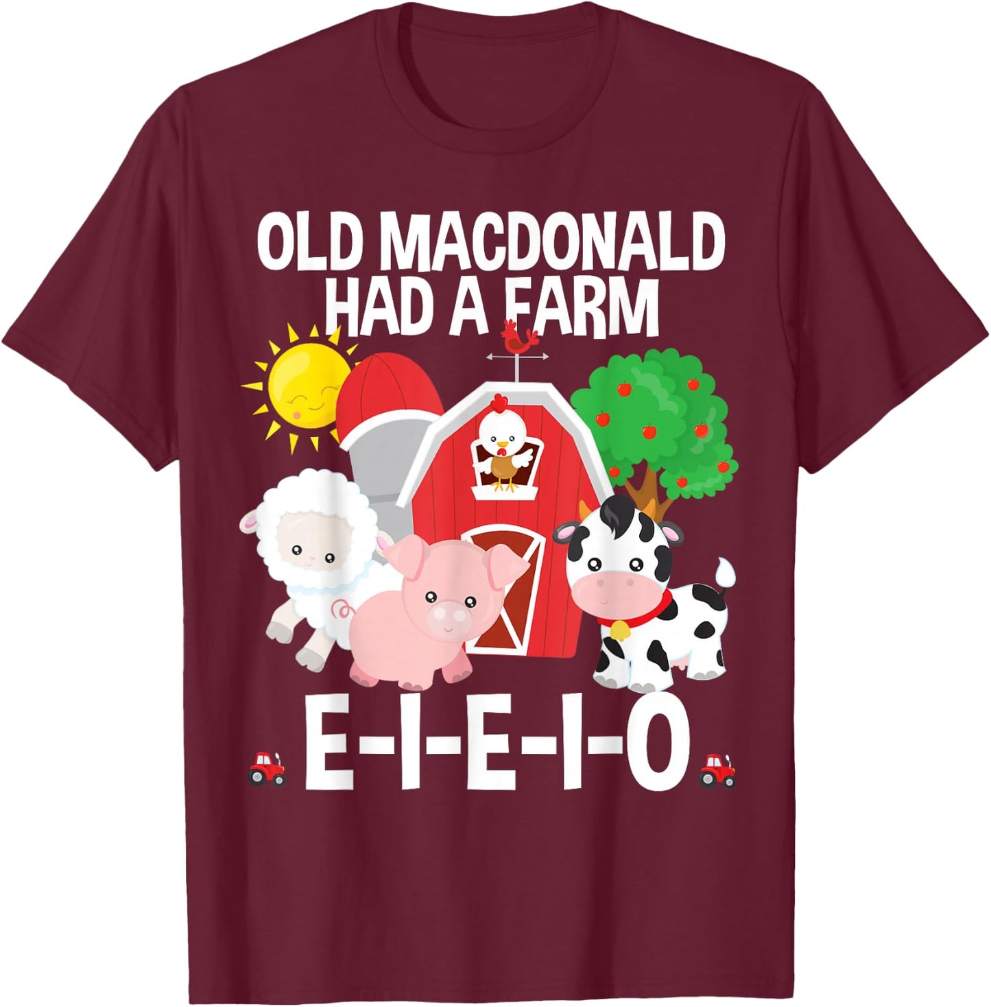 Toddler Kids Old MacDonald Had a Farm E-I-E-I-O Nursery Song T-Shirt - T-Shirt | Maroon