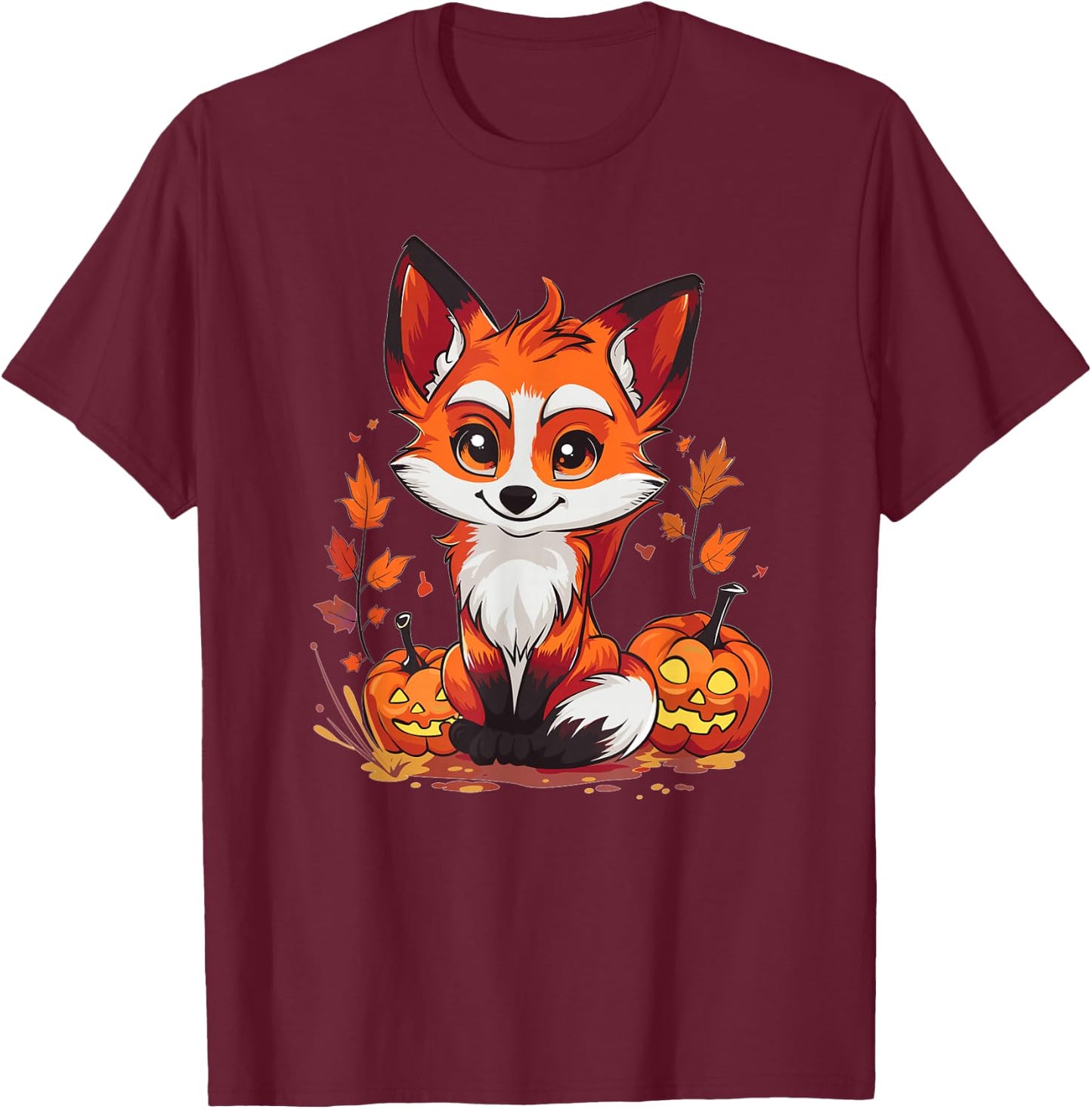 Cute Fox With Pumpkin I Halloween T-Shirt - T-Shirt | Maroon