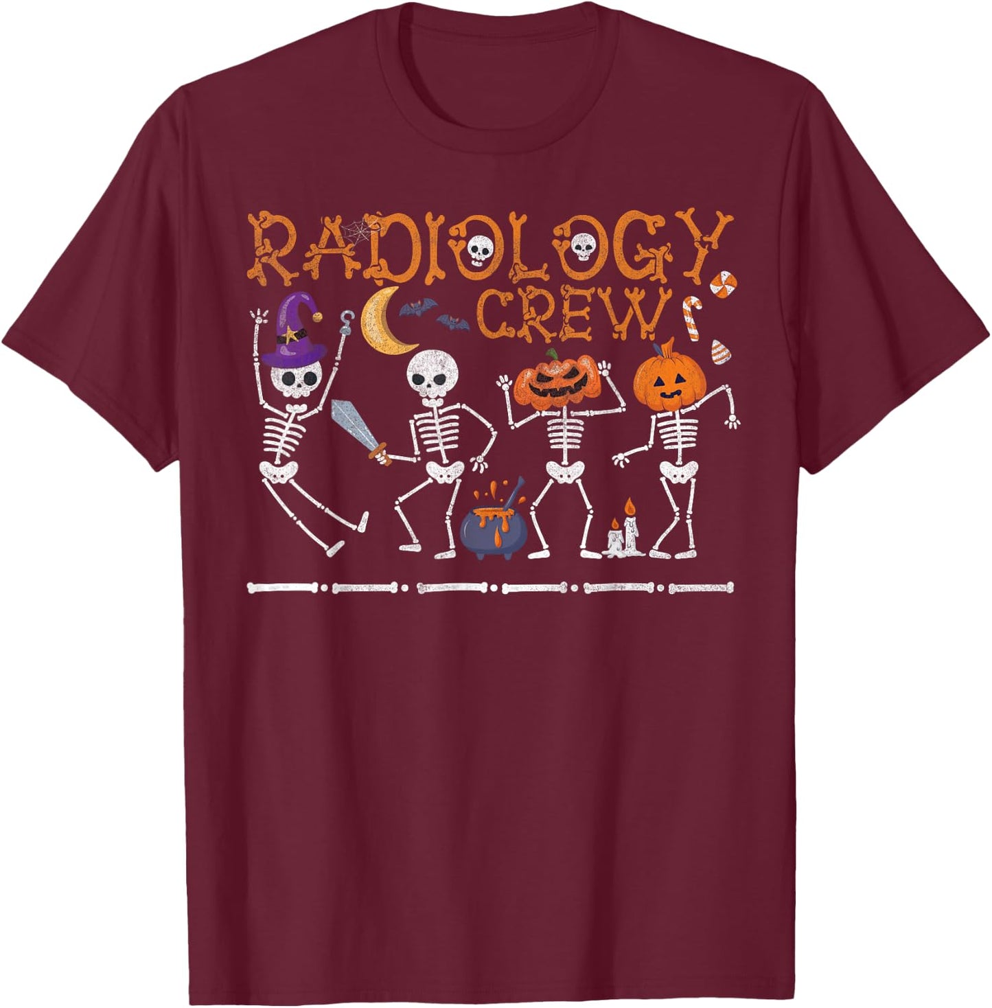 Radiology Crew Dancing Skeleton Funny Halloween Party T-Shirt - T-Shirt | Maroon