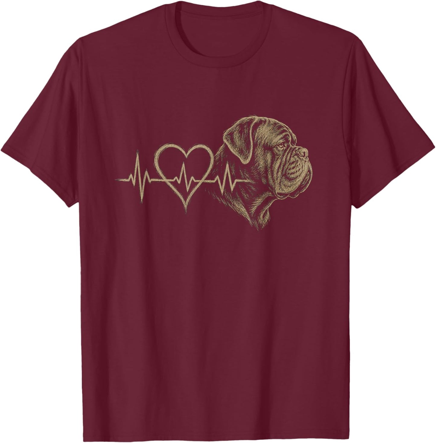 Dogue de Bordeaux Heartbeat Artwork Design T-Shirt - T-Shirt | Maroon