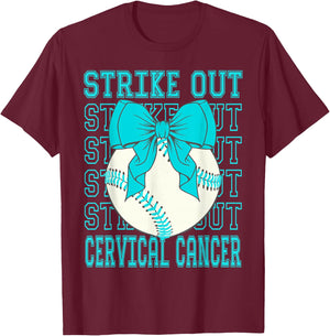 Cervical Cancer Awareness Teal Coquette Baseball Strike Out T-Shirt - T-Shirt | Maroon