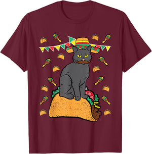 Cat Sitting Taco Cinco De Mayo Mexican Food Fiesta Party T-Shirt - T-Shirt | Maroon